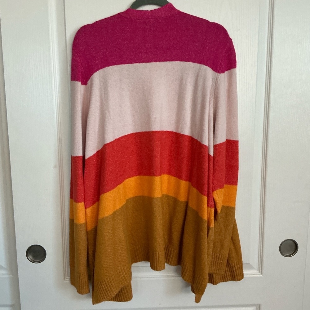 LANE BRYANT PLUS SIZE 22 24‎ LONG CARDIGAN COLORBLOCK SWEATER PINK RANGE YELLOW - Picture 5 of 7